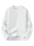 Oversized cable-knit crewneck sweater with dropped shoulders and ribbed trim