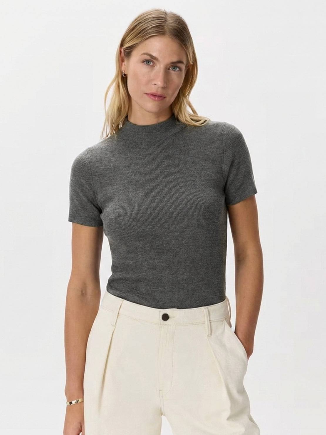 Slim fit 100% Merino Wool mock neck tee with short sleeves and temperature-regulating fabric