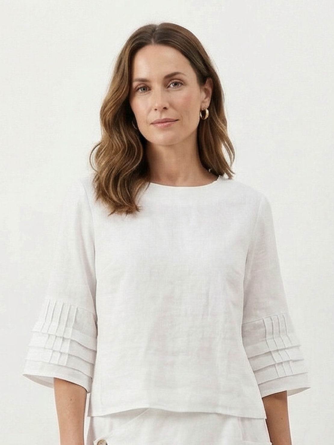 100% cotton two-piece wrap skirt and top set with crinkle texture and hidden elastic waistband