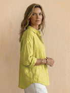 Lightweight 100% cotton popover blouse with relaxed oversized fit and classic collar