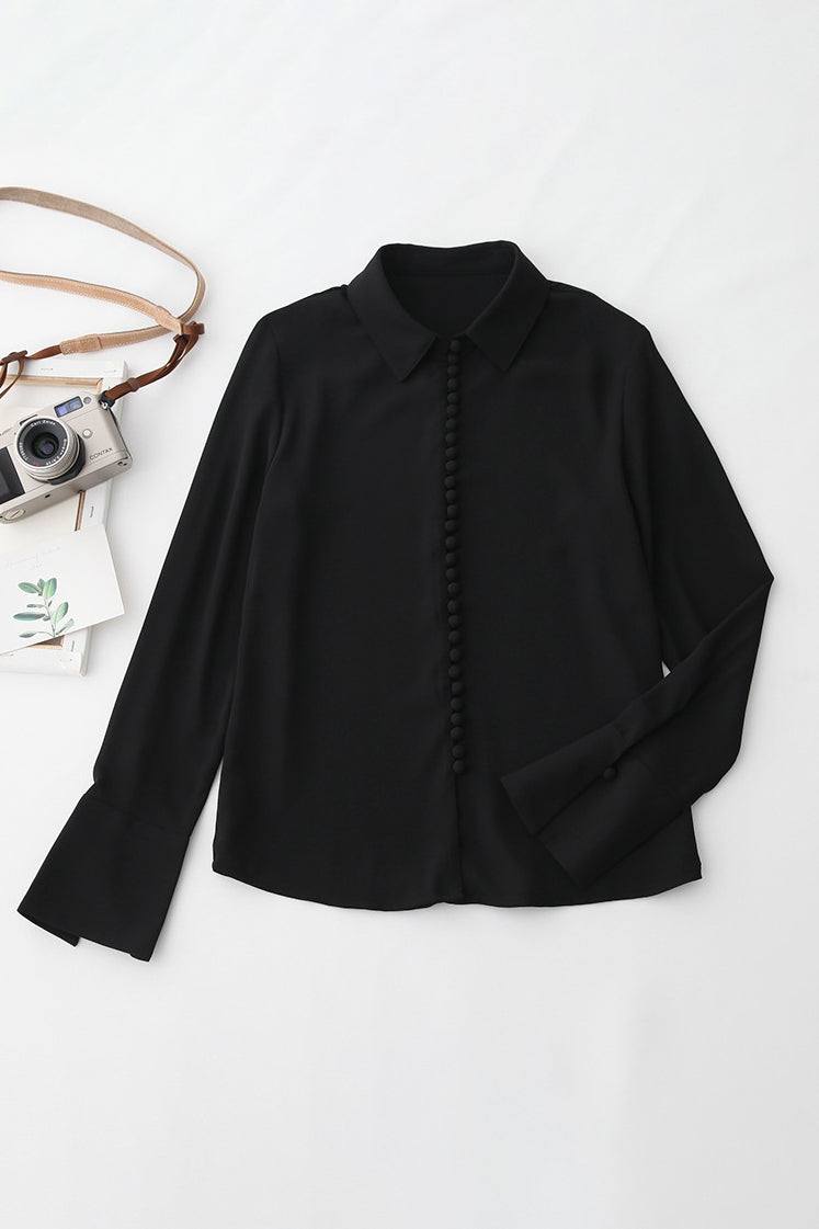 Black Bayam Blouse with button details and long sleeves