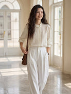 100% linen oversized jacquard shirt with tonal leaf pattern and relaxed fit