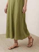 Lightweight cotton linen sleeveless maxi dress with round neckline and flowing ankle-length silhouette