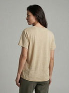 Linen-Bamboo V-Neck Tee with deep V-neck, short sleeves, relaxed fit, and smooth drape