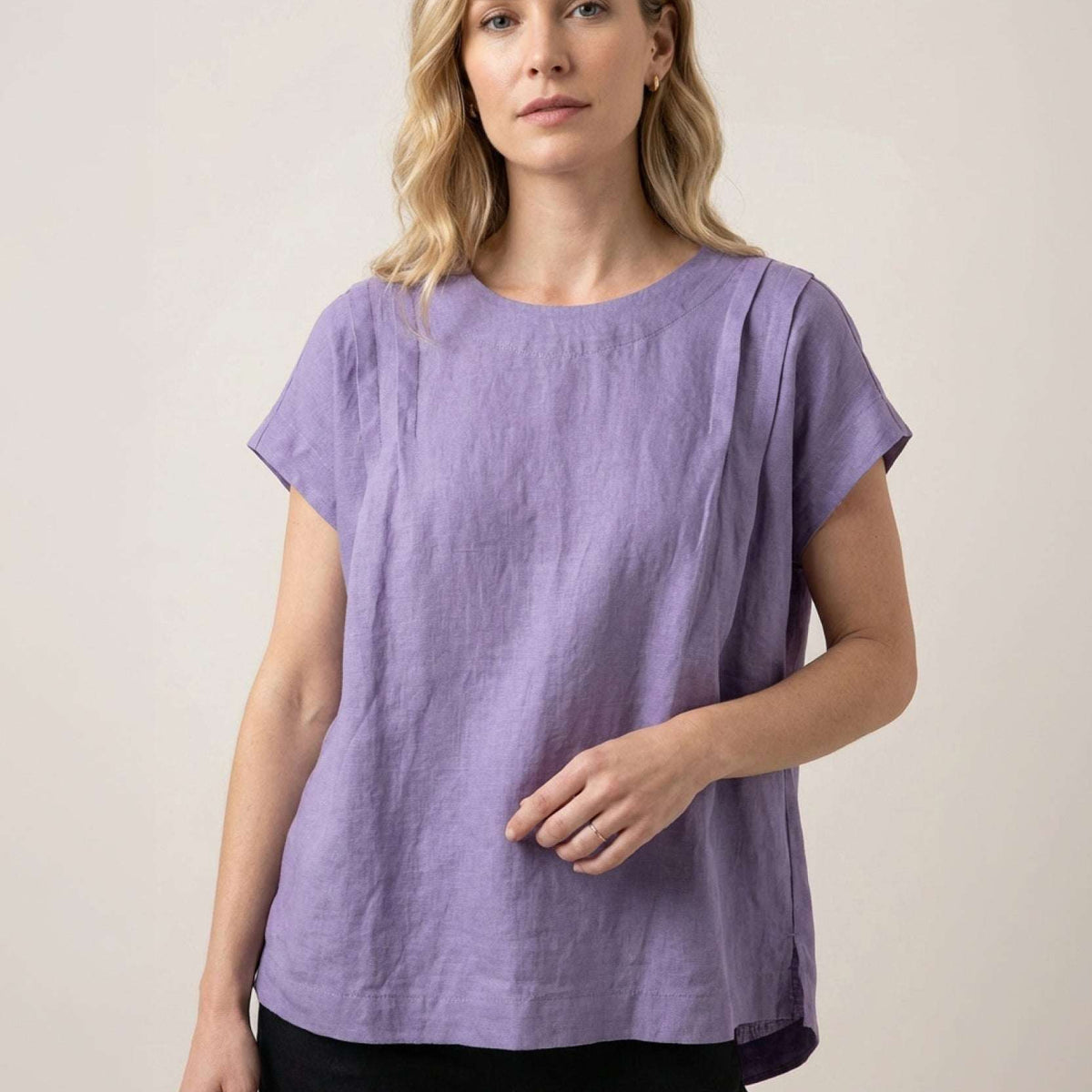100% Linen Boxy Cap-Sleeve Top | Women's Linen Clothing– North