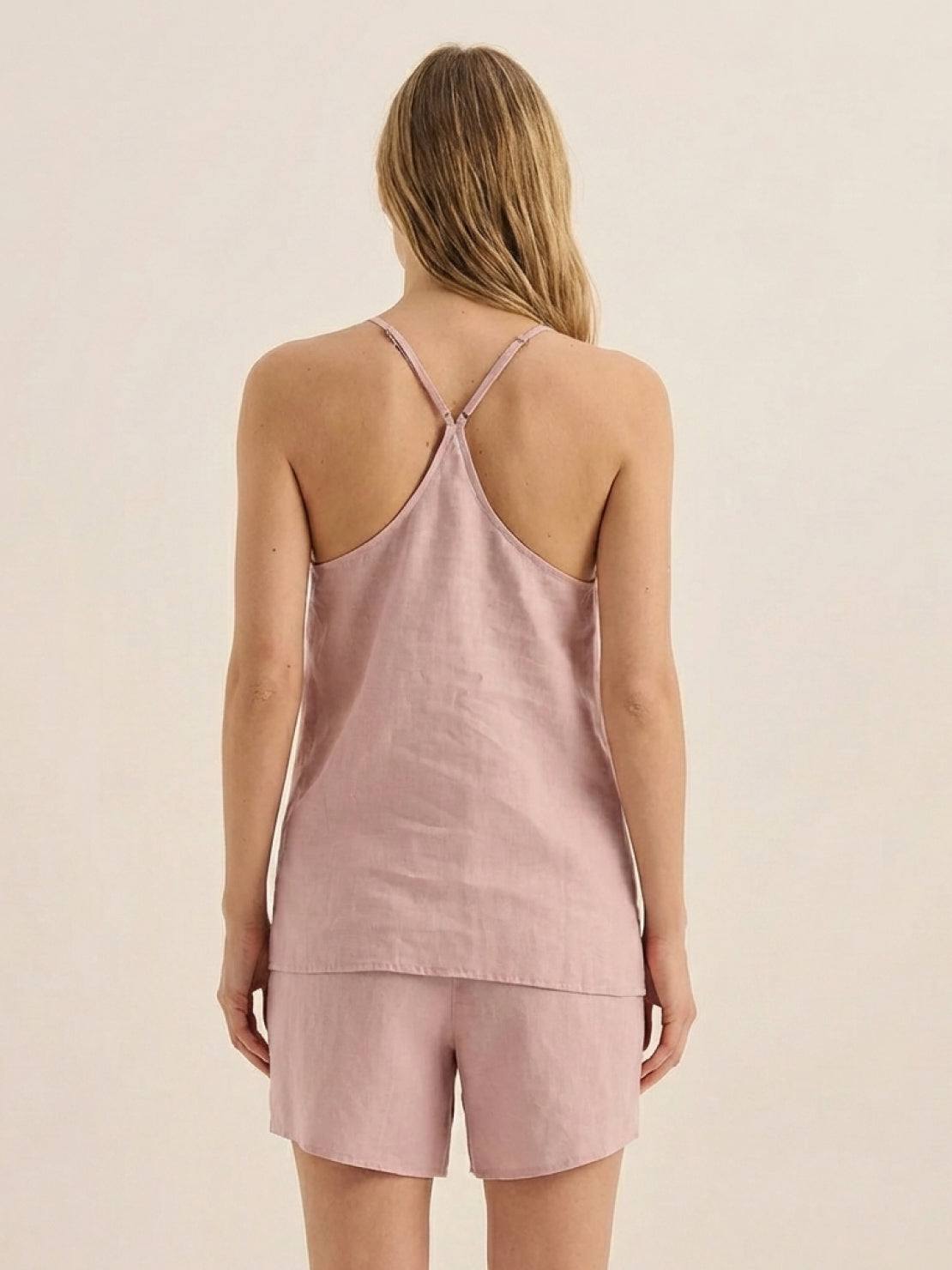 Linen-Lyocell cami set with boxy camisole and relaxed mid-thigh shorts