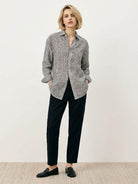 100% linen pinstripe shirt with loose fit and drop shoulders