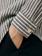 100% linen pinstripe shirt with loose fit and drop shoulders