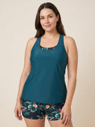 Criss-cross back tankini set with printed sports bra and boy shorts