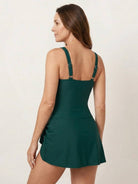 Ruched wrap one-piece swimdress with adjustable straps and tie-front skirt in matte fabric