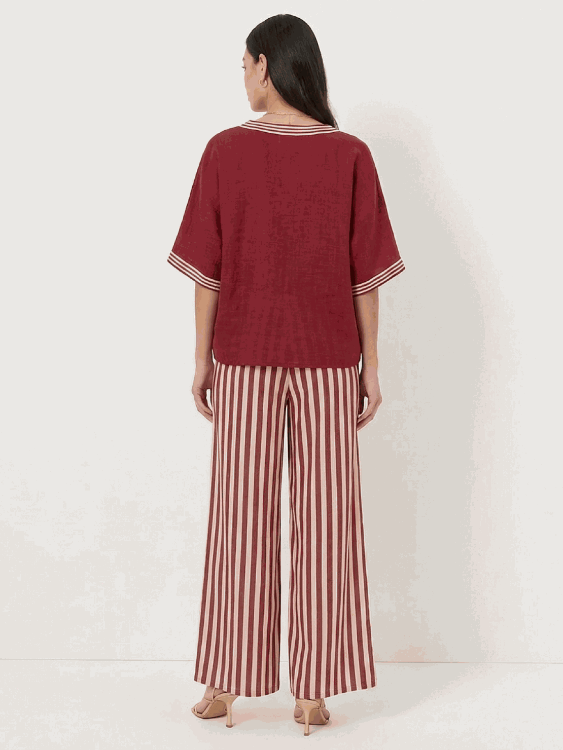 Striped wide-leg co-ord set with oversized top and palazzo pants in seven colors