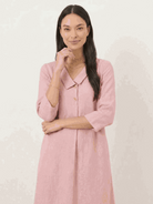 Linen-look midi dress with relaxed fit, button detail, and 3/4 sleeves in pastel pink