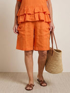 Cotton relaxed shorts and matching ruffle-detail top two-piece co-ord set in lightweight fabric