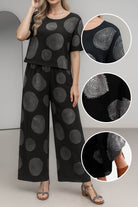 Breezy Meadow Two-Piece Set with relaxed top and wide-leg trousers in lightweight polyester fabric