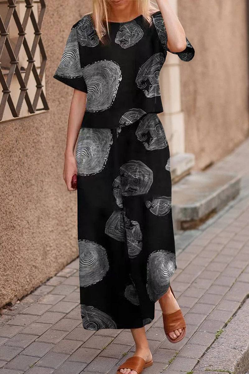 Lightweight Breezy Meadow Two-Piece Set with relaxed top and wide-leg trousers in soft polyester fabric
