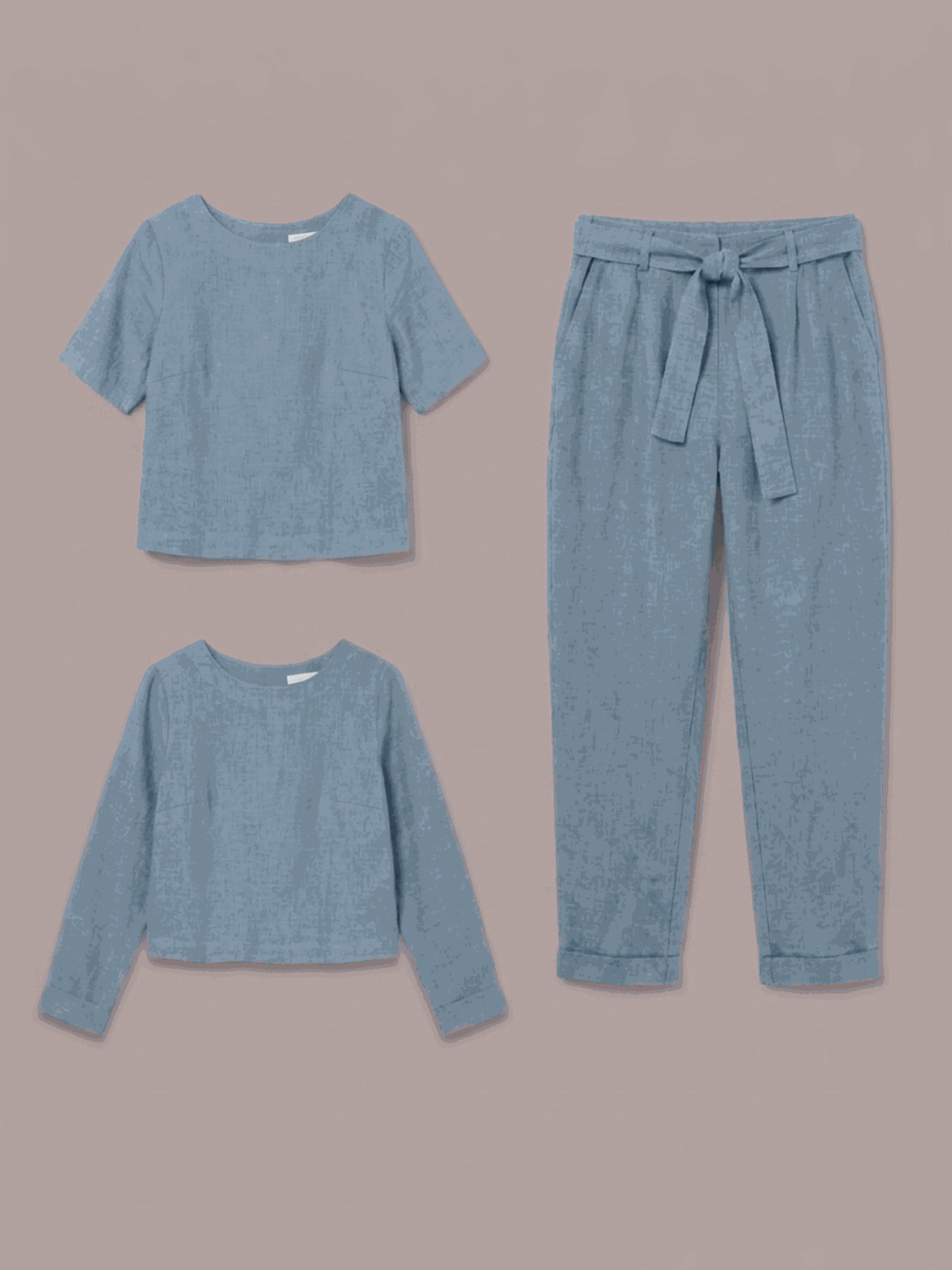 Cotton-linen set with relaxed short-sleeve top and straight-leg pants in breathable monochrome fabric