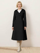 Elegant water-repellent A-line hooded raincoat with belt for women
