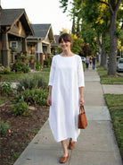 Bohemian maxi dress oversized loose fit long sleeves breathable linen blend floor-length