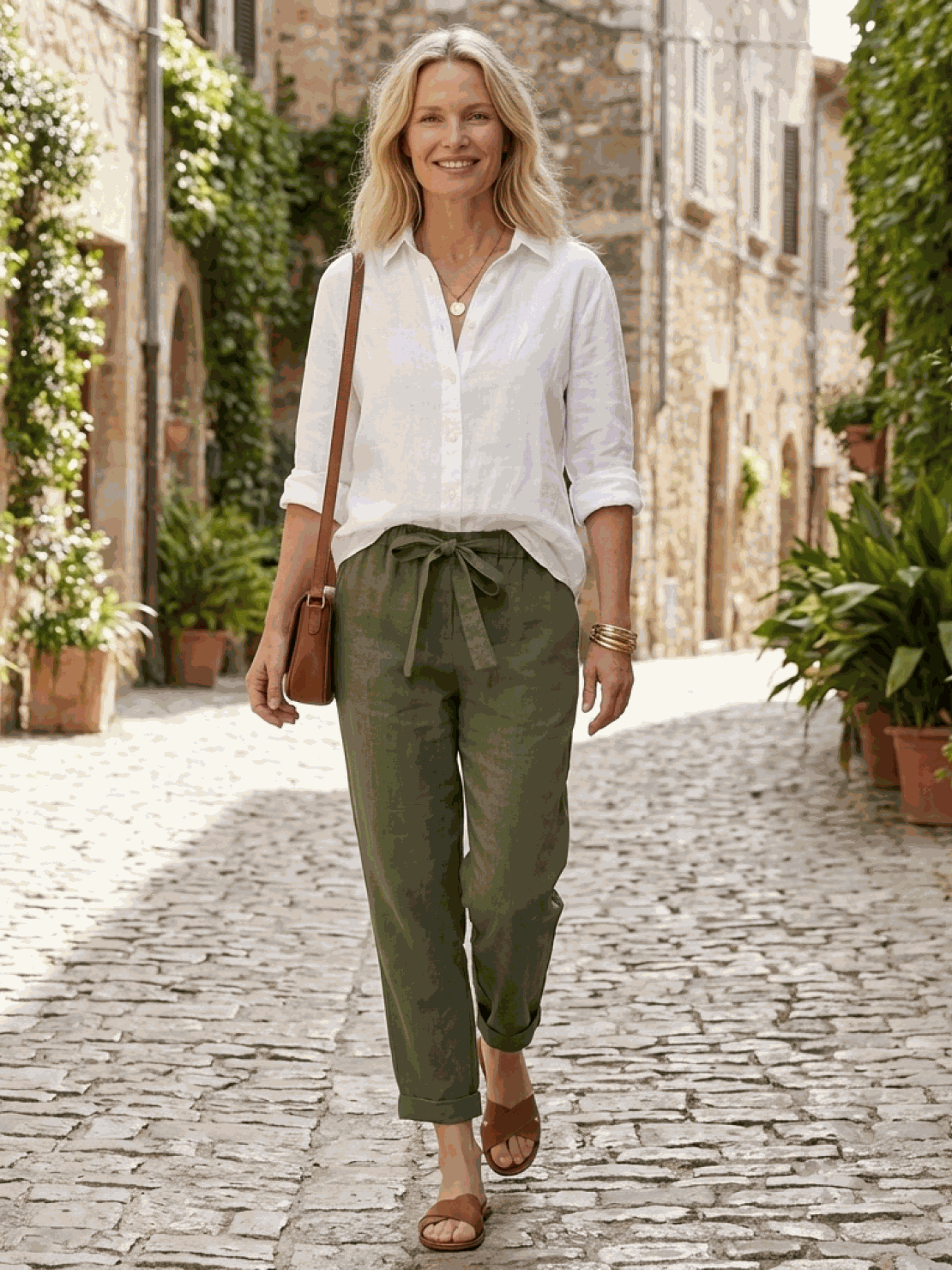 Two women wearing breathable casual chic duo cotton and linen two-piece sets against white background