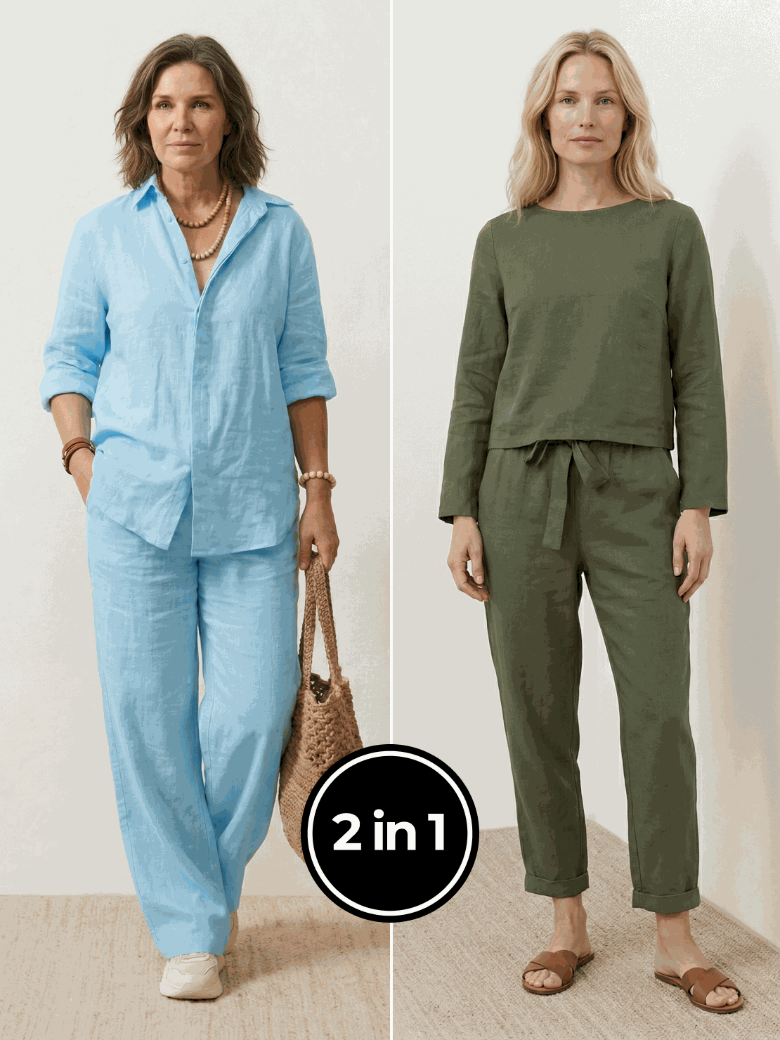 Casual Chic Duo women wearing breathable cotton and linen two-piece sets for effortless stylish looks