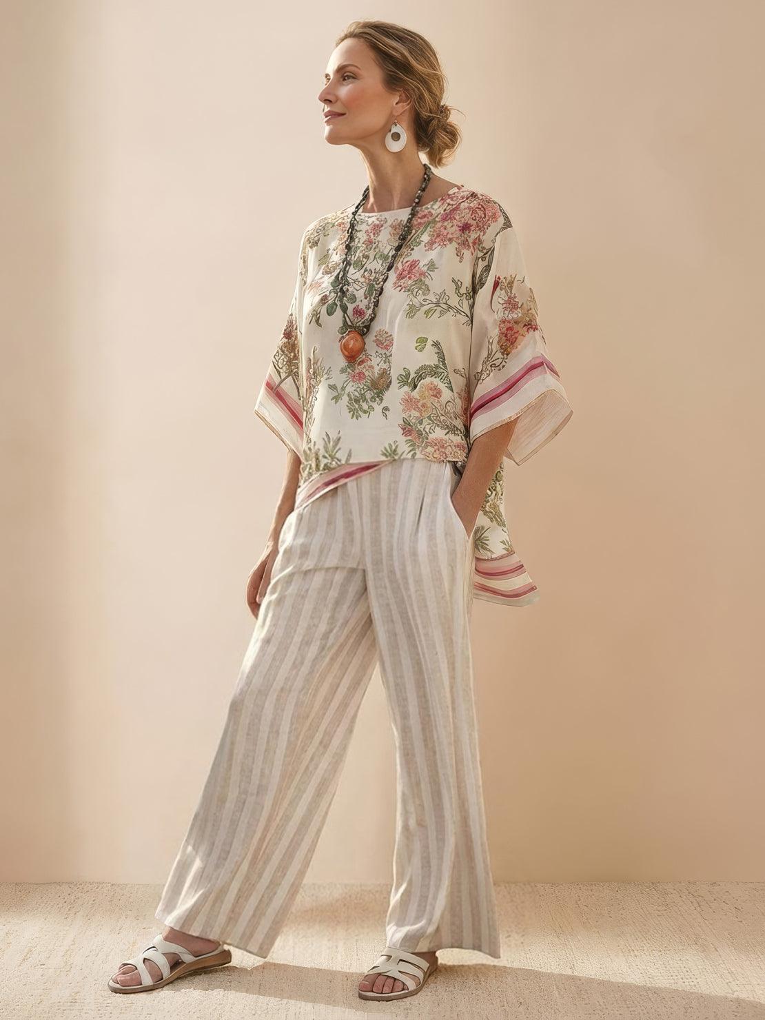 Coastal Comfort Linen two-piece set with artisan crochet and breathable fabric