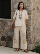 Coastal Comfort Linen two-piece set with lace details and breathable fabric