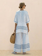 Coastal Comfort Linen two-piece set with lace details and breathable fabric