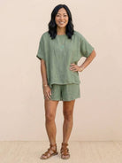 Comfy linen-like shirt and shorts two-piece set for breathable, stylish summer wear