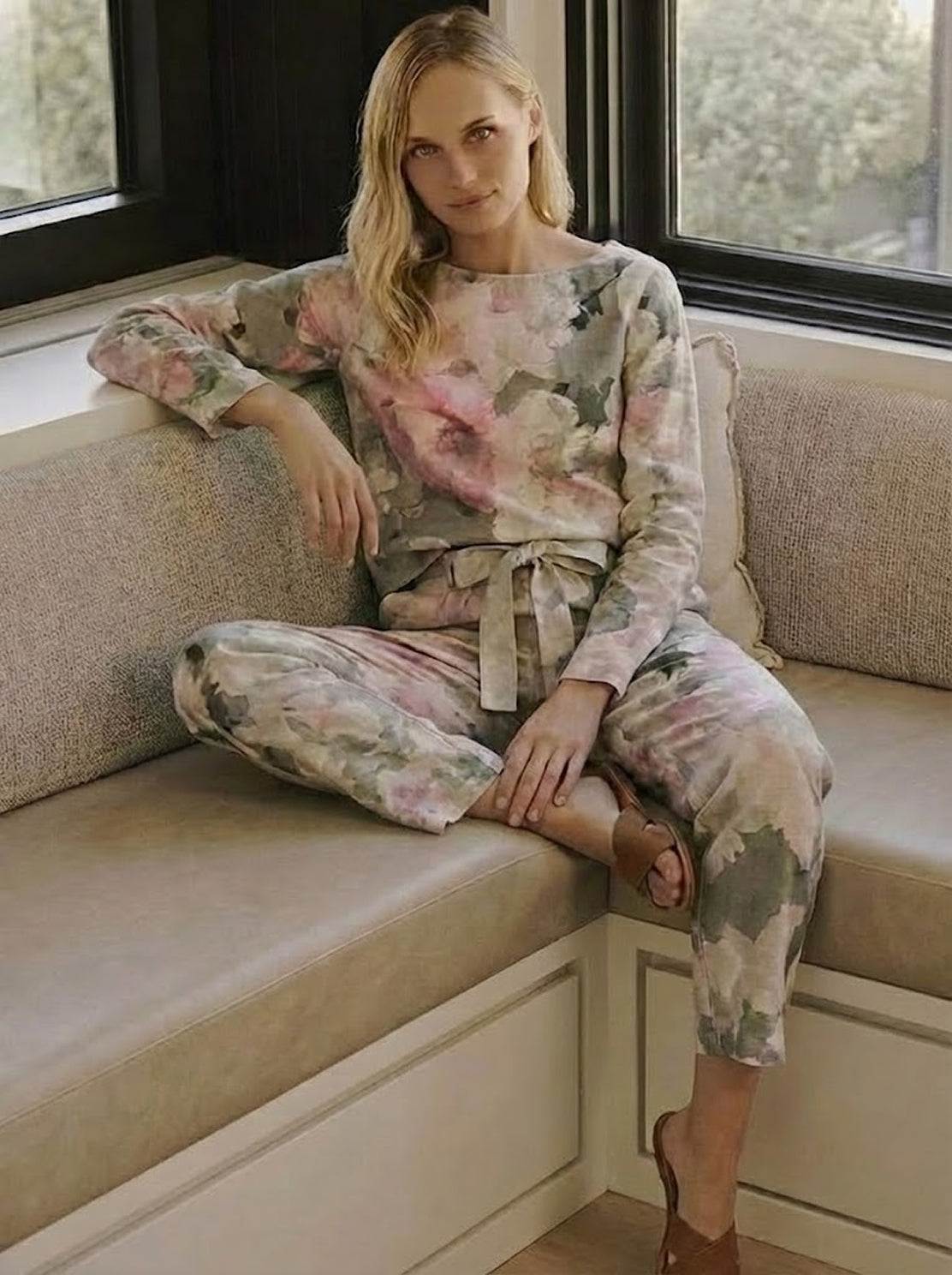 Cotton-linen monochrome longline top and wide-leg pants set in relaxed fit