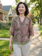 French Boutique Style elegant organza floral print blouse