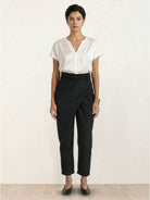 Women's high-waist wrapped comfy pants in breathable stretch fabric with loose fit and unique wrap design