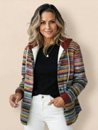 Highland Plaid Shacket with soft fleece lining, hood, and button-front closure in classic plaid pattern