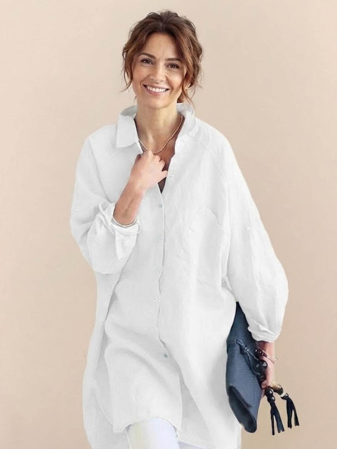 White oversized cotton-linen shirt