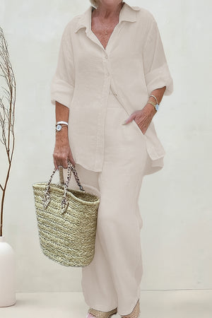 Oversized 100% Cotton Shirt and Wide-Leg Pants Co-ord Set