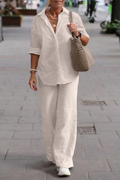 Oversized 100% Cotton Shirt and Wide-Leg Pants Co-ord Set