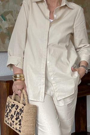 Oversized 100% Cotton Shirt and Wide-Leg Pants Co-ord Set