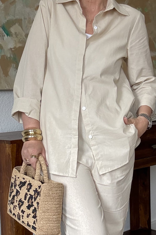 Oversized 100% Cotton Shirt and Wide-Leg Pants Co-ord Set