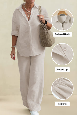 Oversized 100% Cotton Shirt and Wide-Leg Pants Co-ord Set