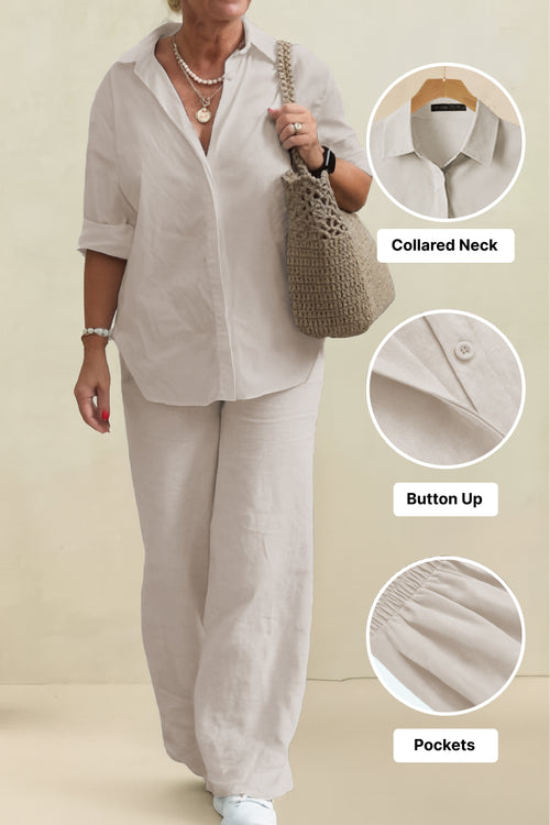 Oversized 100% Cotton Shirt and Wide-Leg Pants Co-ord Set