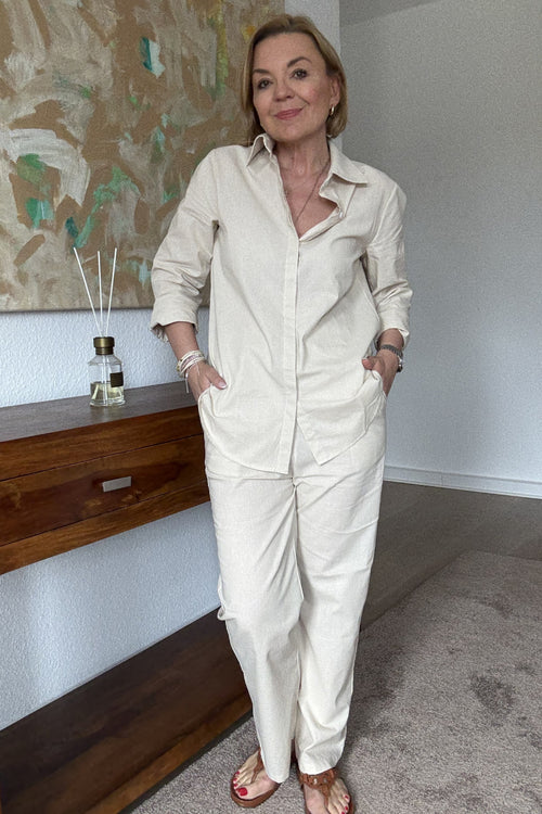 Oversized 100% Cotton Shirt and Wide-Leg Pants Co-ord Set