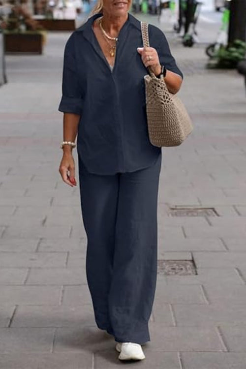 Oversized 100% Cotton Shirt and Wide-Leg Pants Co-ord Set