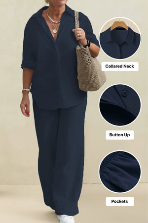 Oversized 100% Cotton Shirt and Wide-Leg Pants Co-ord Set