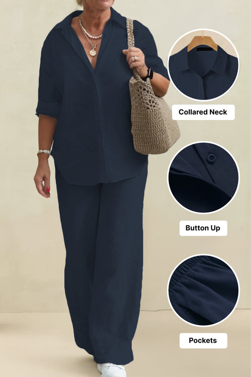 Oversized 100% Cotton Shirt and Wide-Leg Pants Co-ord Set
