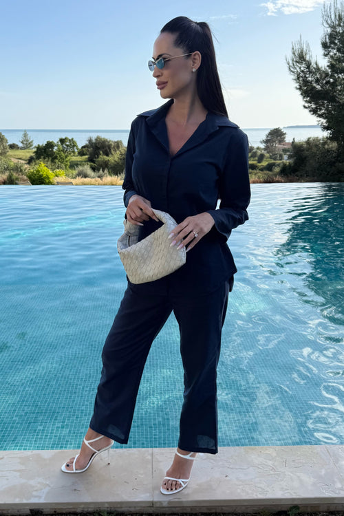 Oversized 100% Cotton Shirt and Wide-Leg Pants Co-ord Set