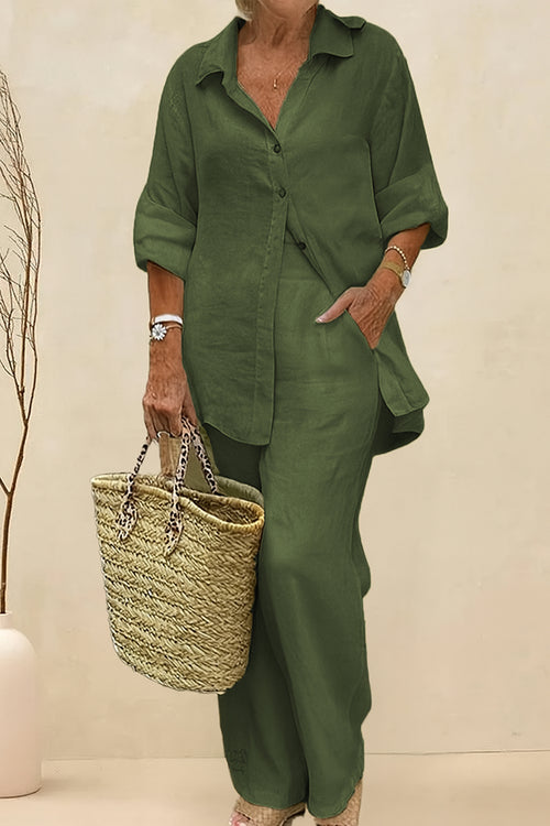Oversized 100% Cotton Shirt and Wide-Leg Pants Co-ord Set