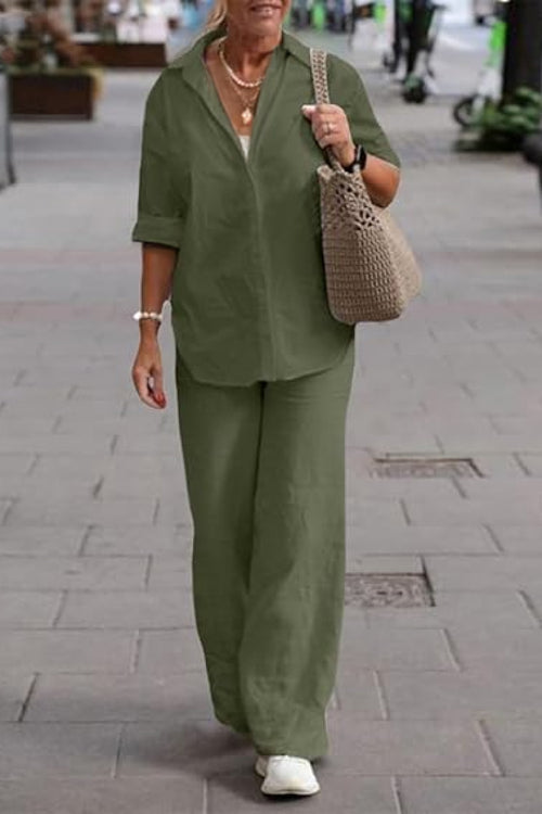 Oversized 100% Cotton Shirt and Wide-Leg Pants Co-ord Set