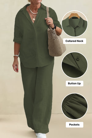 Oversized 100% Cotton Shirt and Wide-Leg Pants Co-ord Set