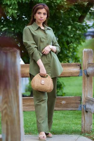 Oversized 100% Cotton Shirt and Wide-Leg Pants Co-ord Set
