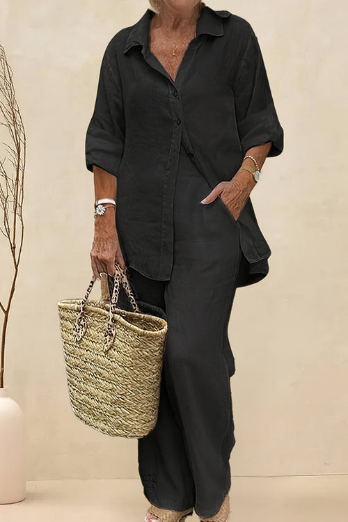 Oversized 100% Cotton Shirt and Wide-Leg Pants Co-ord Set