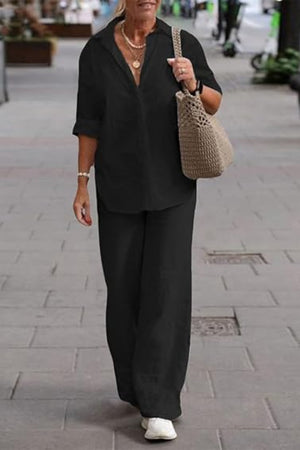 Oversized 100% Cotton Shirt and Wide-Leg Pants Co-ord Set